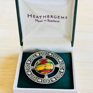 Heathergems Celtic Plaid Brooch Pin VTG Silver Pewter Scotland NIB Retro